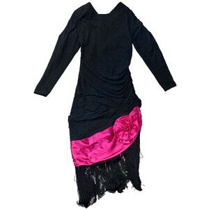 Karen Lilli New York Vintage 90s Womens 8 BodyCon Dress Pink Bow W/ Tassels